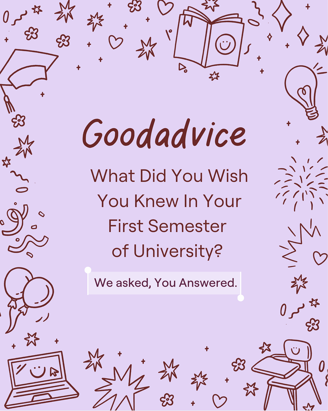 Goodadvice student post with a maroon illustration pattern on lilac