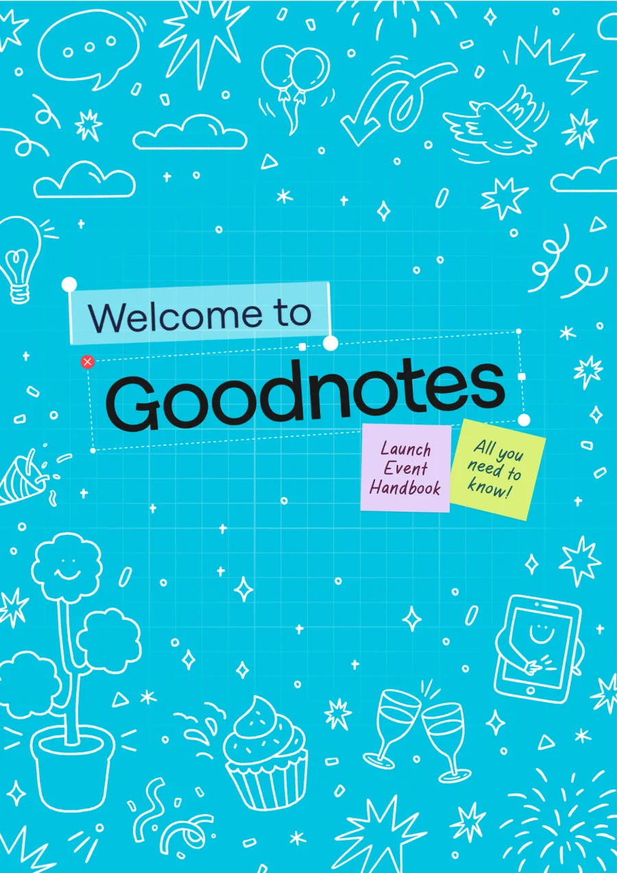 Welcome to Goodnotes handbook with a white illustration pattern on teal