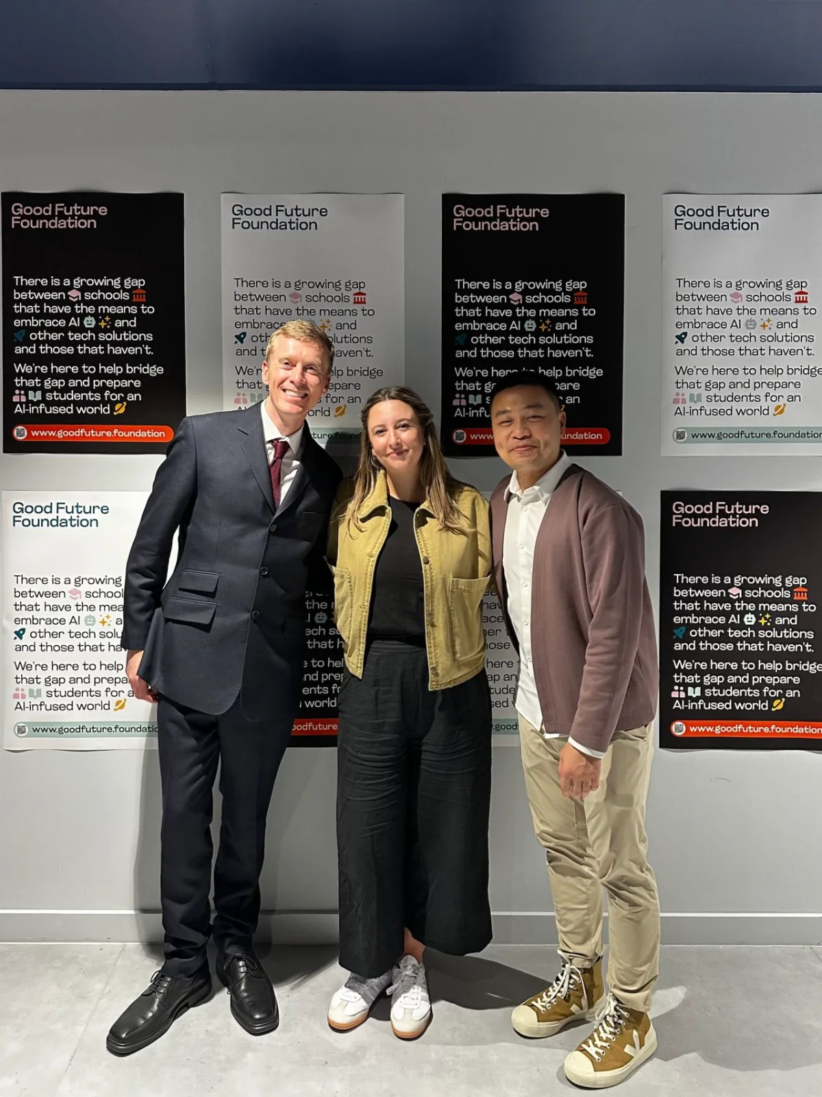 Camilla with Daniel Emmerson, Director of the Good Future Foundation, and Minh Tran, COO of Goodnotes, at the launch