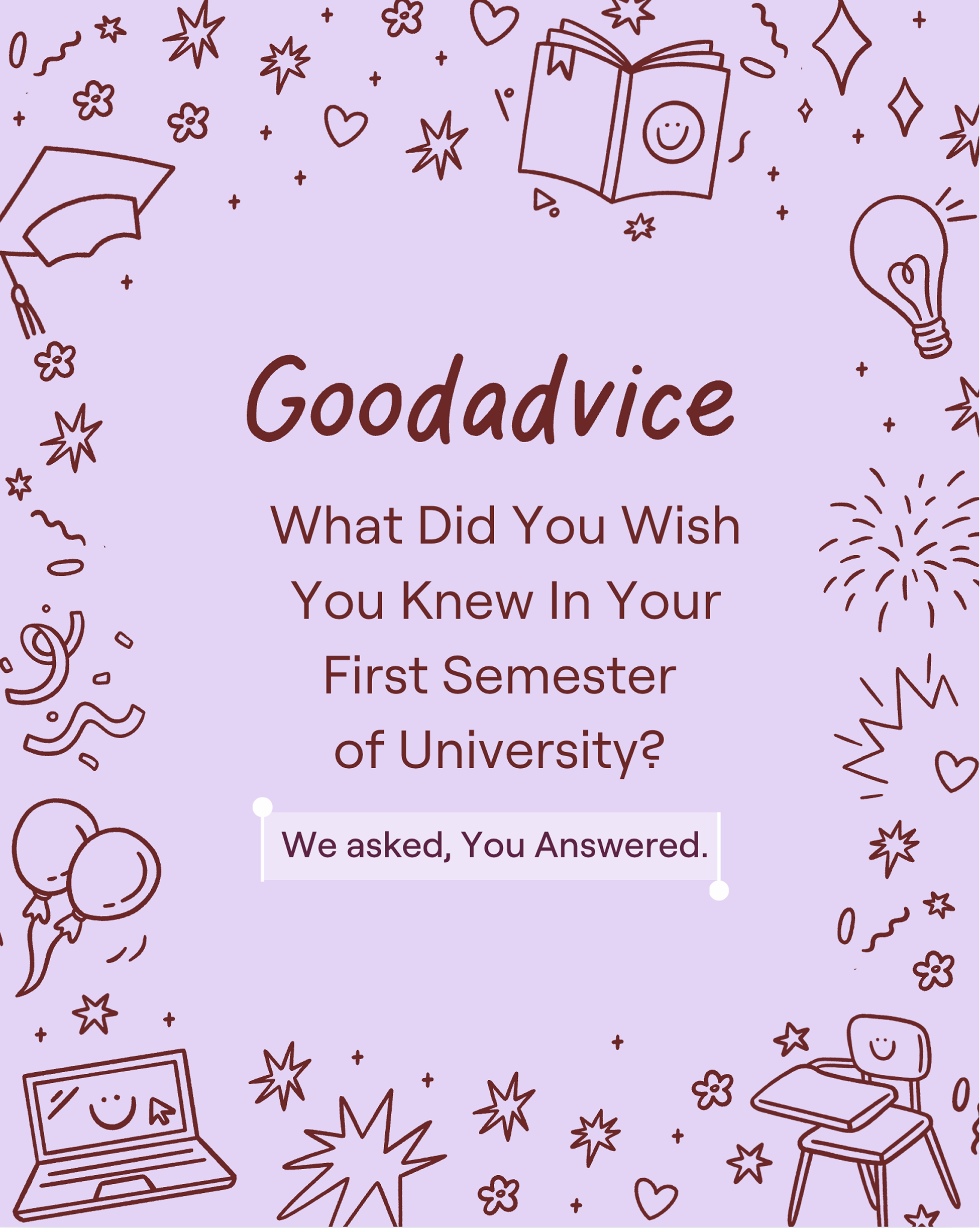 Goodadvice student post with a maroon illustration pattern on lilac