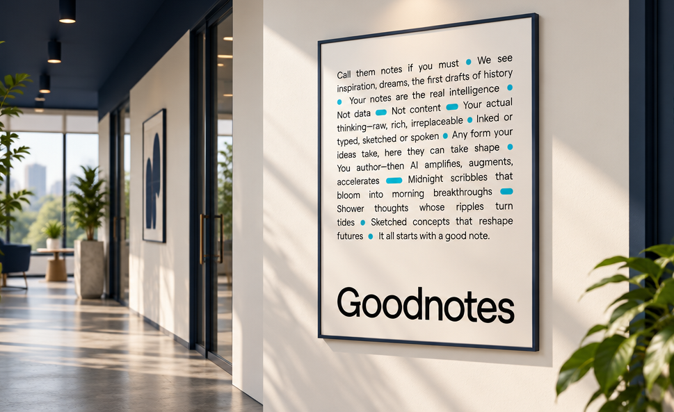 Manifesto poster on an office wall: Call them notes if you must