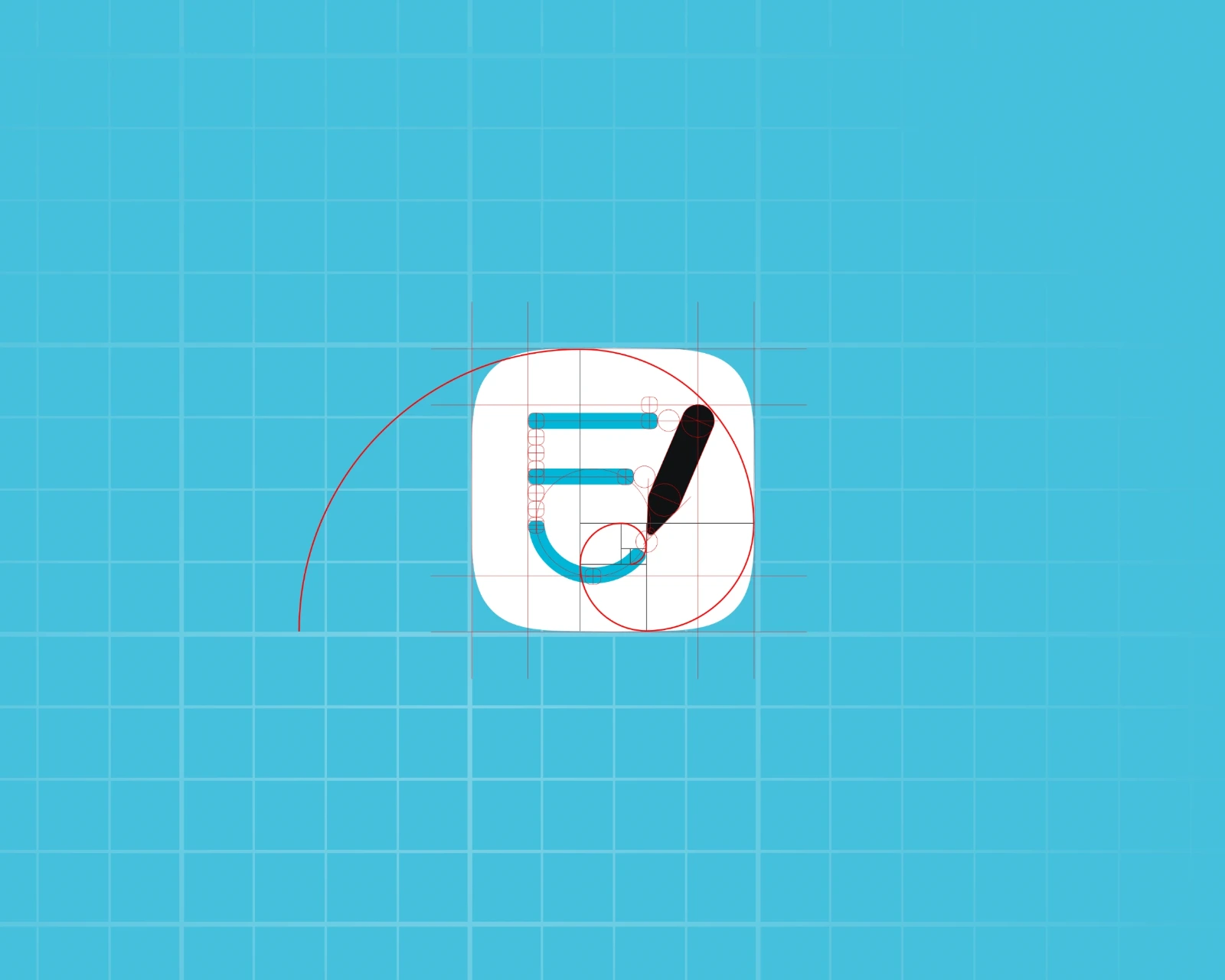 Goodnotes 2025 brand refresh: the redrawn icon on its golden-ratio construction grid