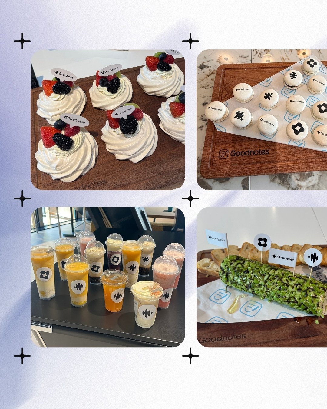 Launch spread with branded picks and macarons