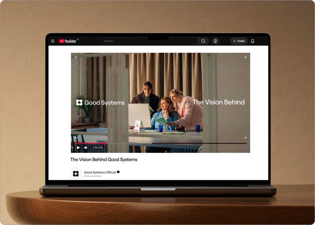 The Vision Behind Good Systems film on YouTube, on a laptop