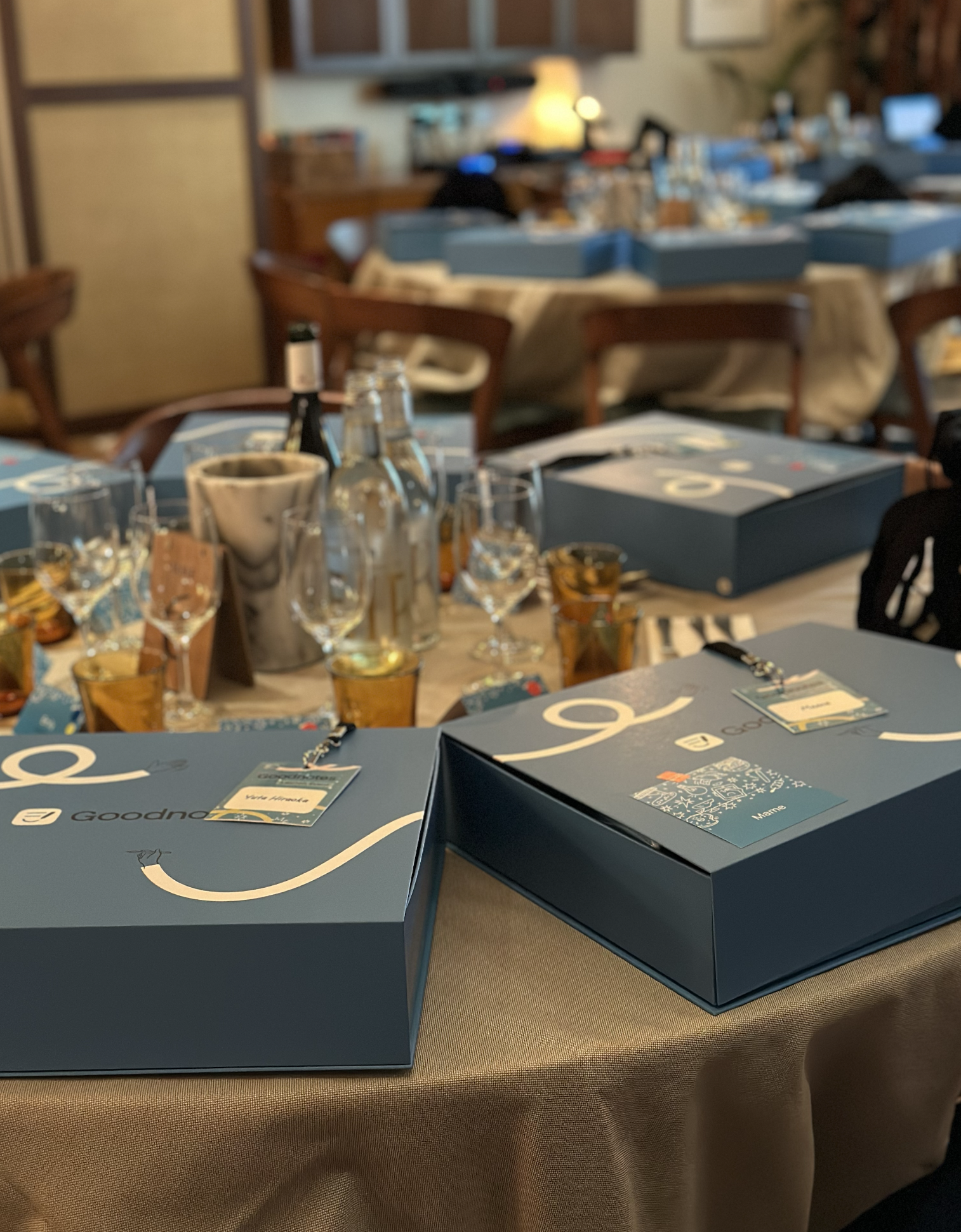 The Hoxton dinner set for 36, with merch packs at every seat
