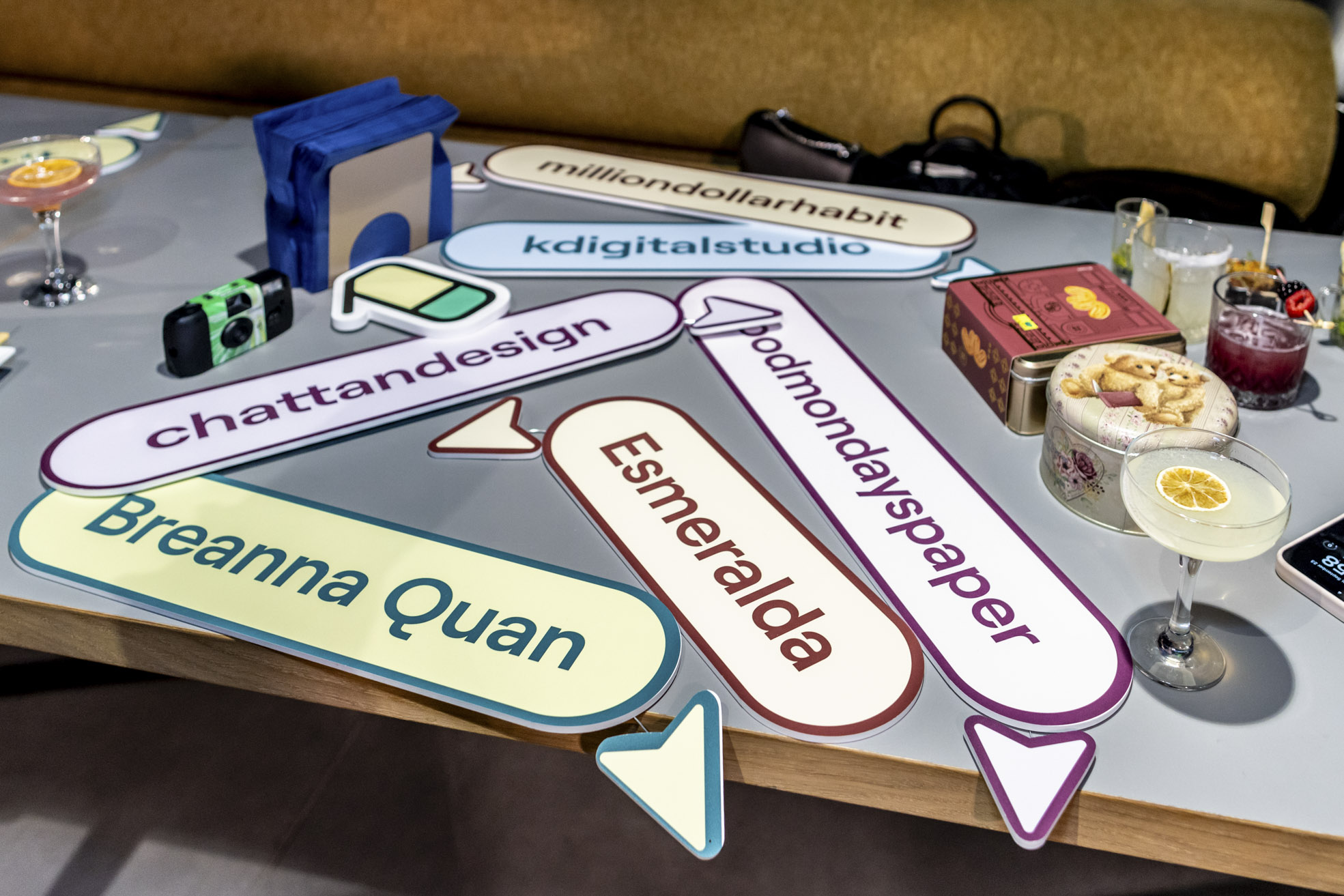 Oversized collaborator tags on a table
