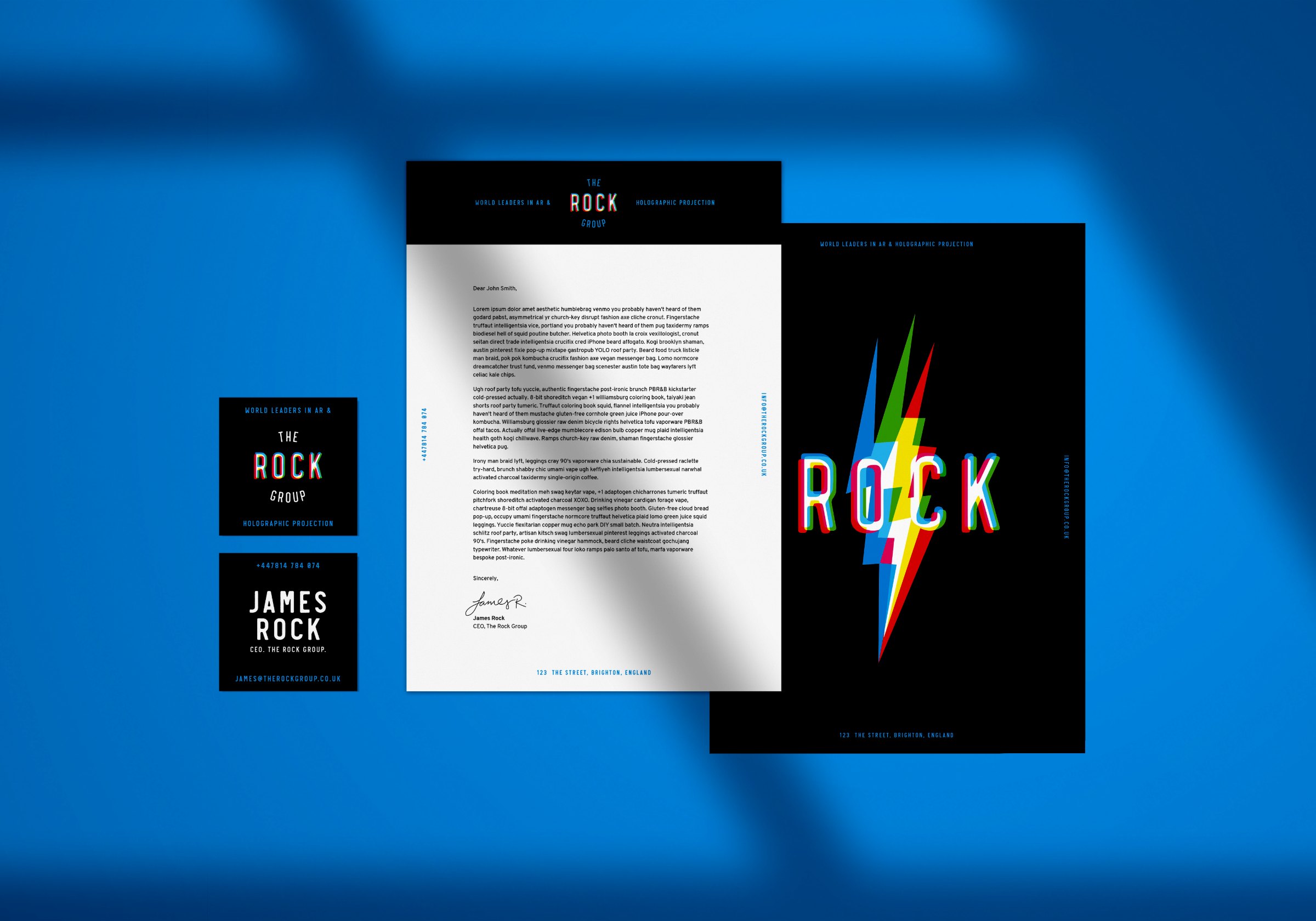 Stationery suite — letterhead, cards and bolt device
