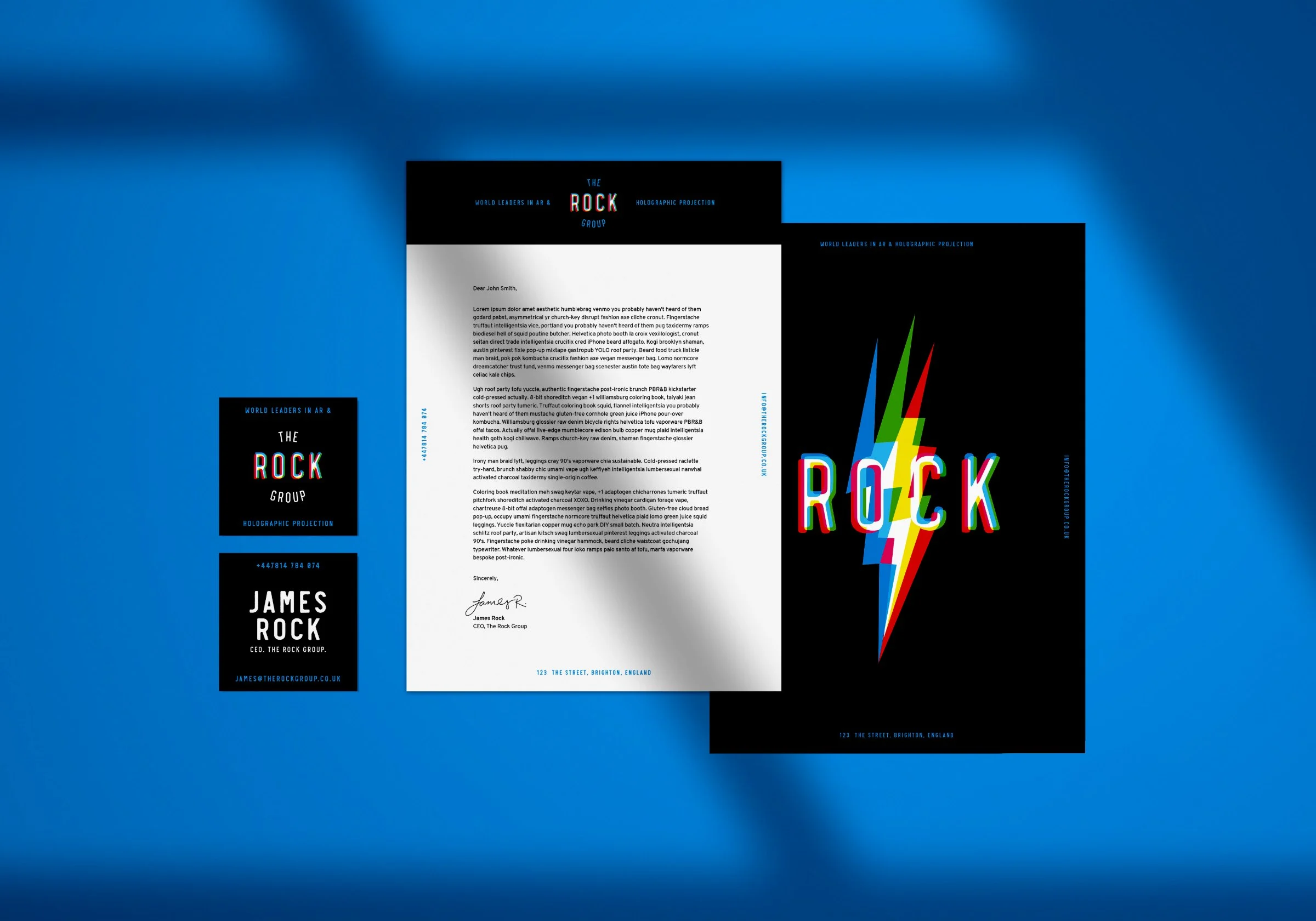 Stationery suite — letterhead, cards and bolt device