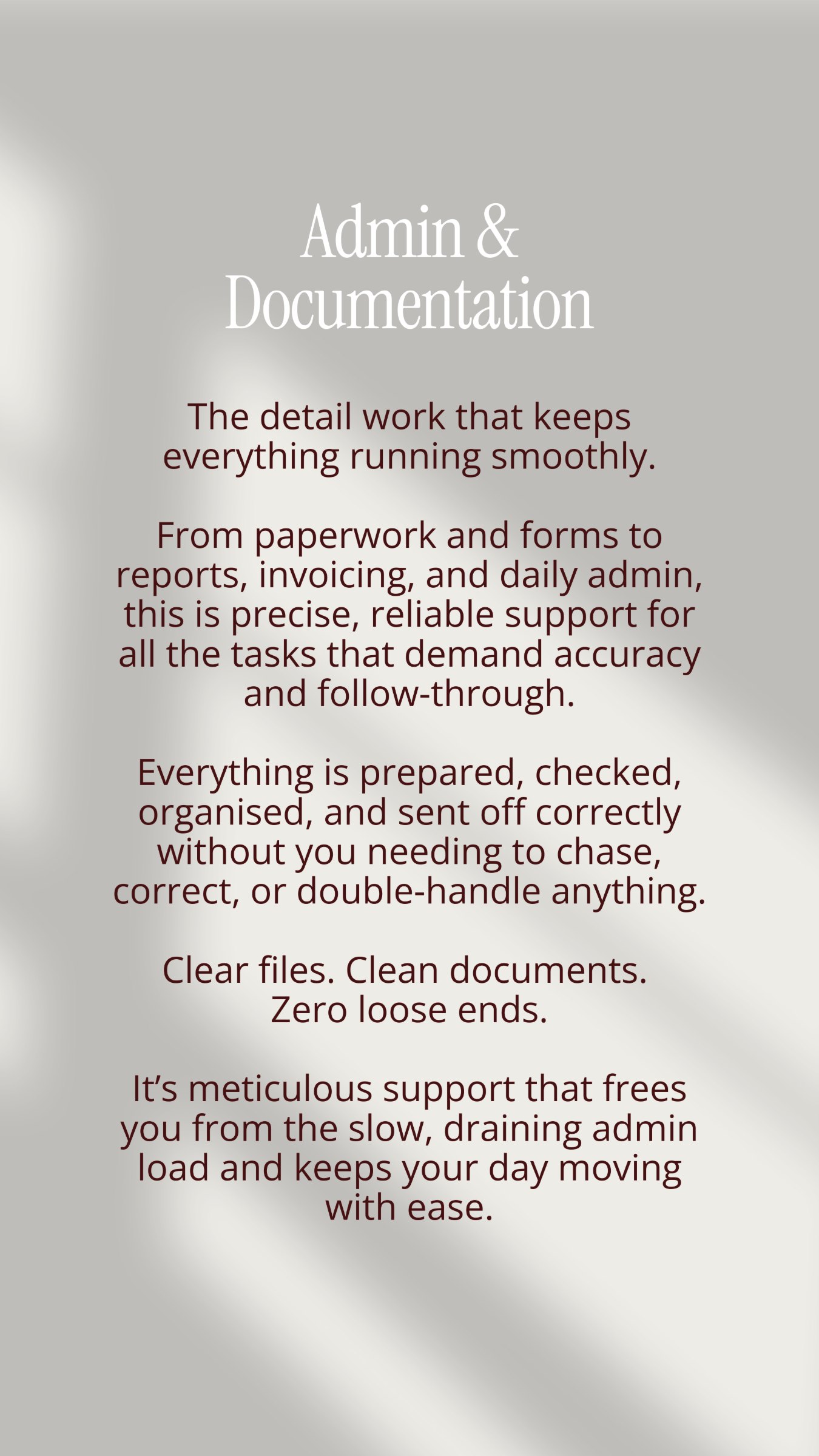 Admin and documentation detail