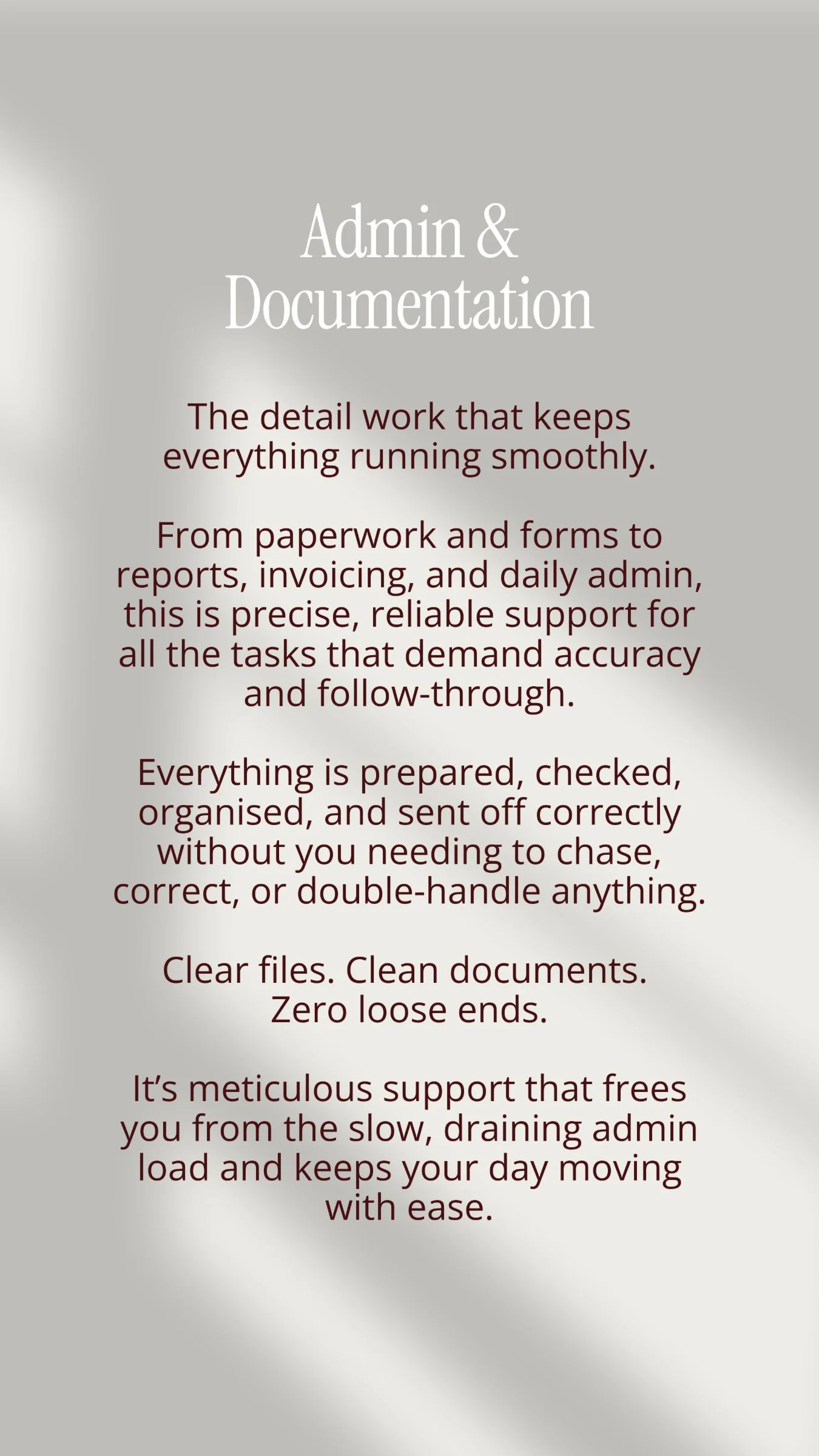 Admin and documentation detail