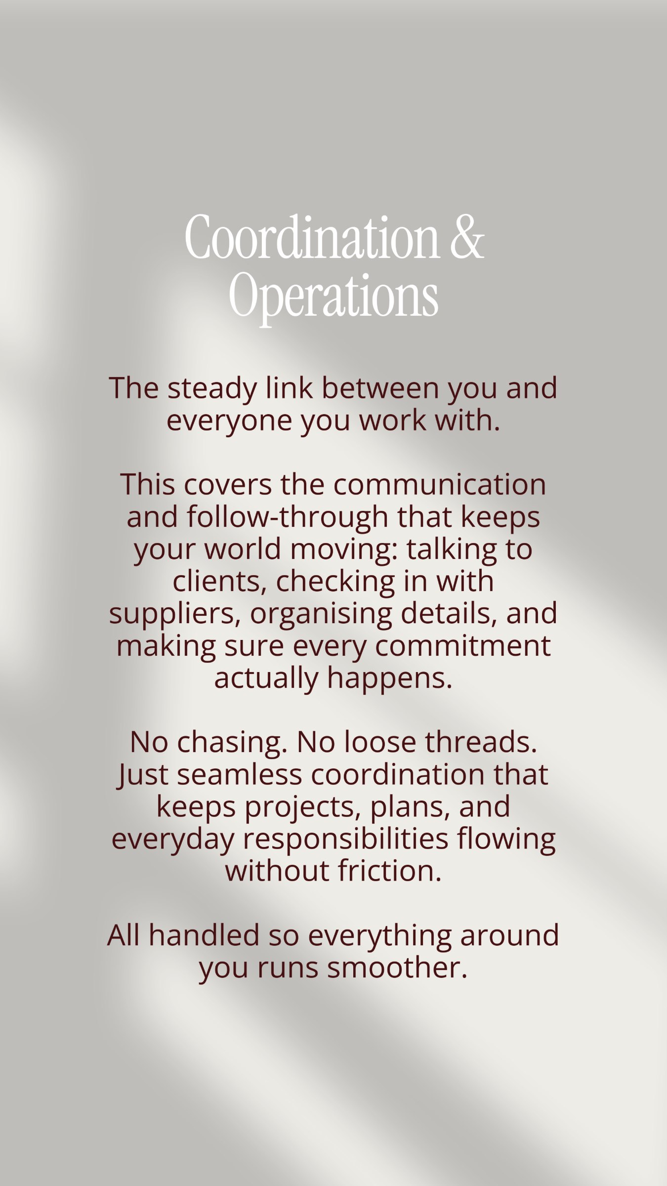 Coordination and operations detail