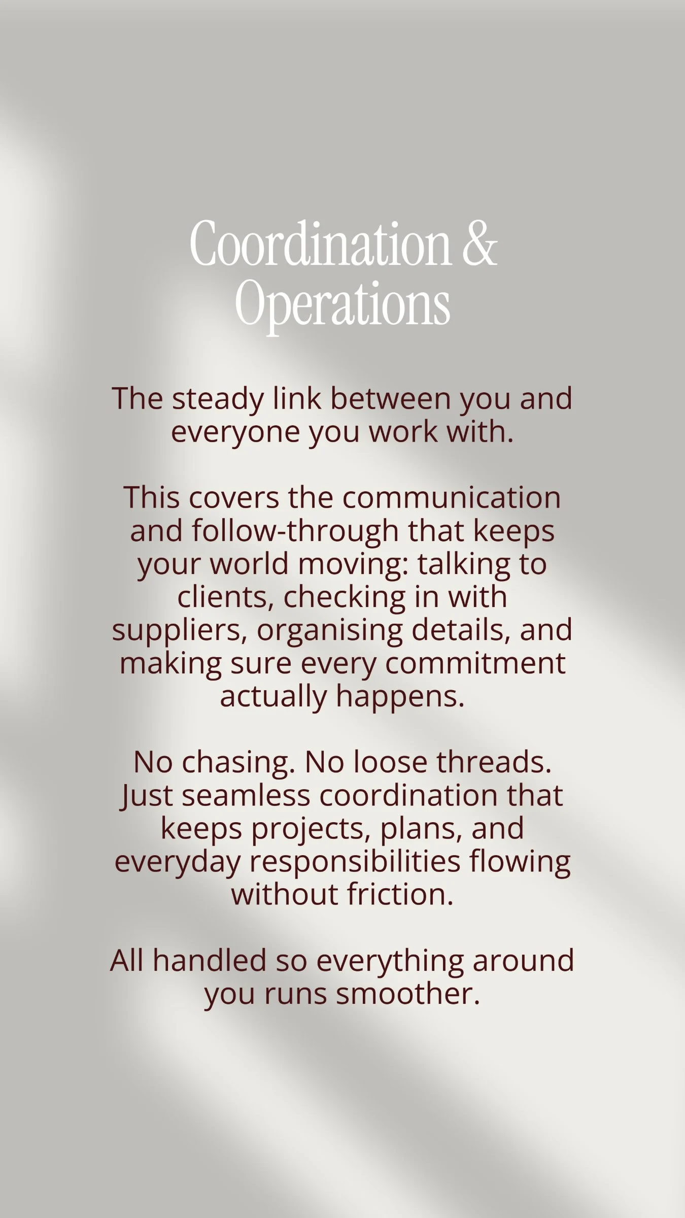 Coordination and operations detail