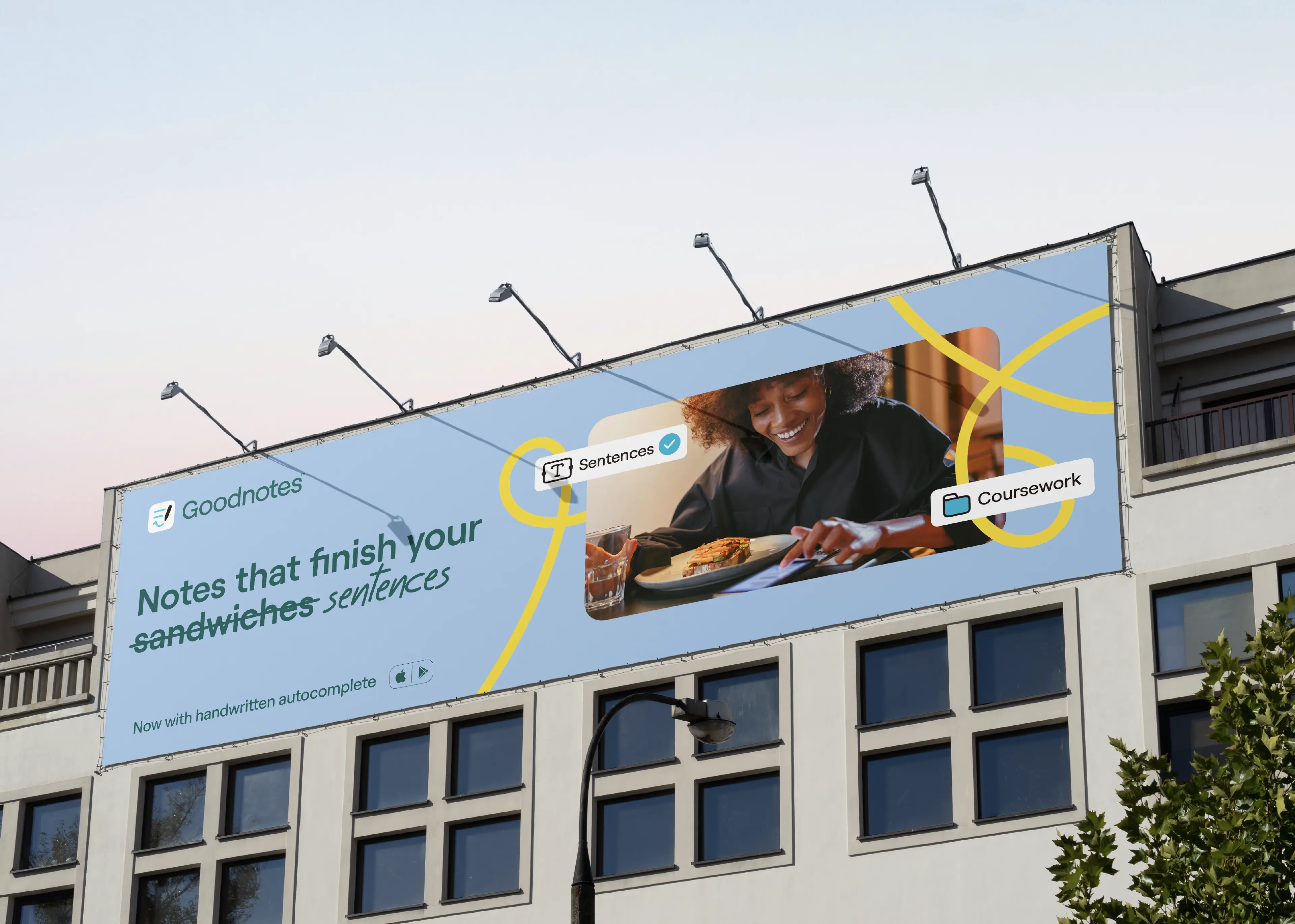 Notes Reimagined billboard mockup: Notes that finish your sentences